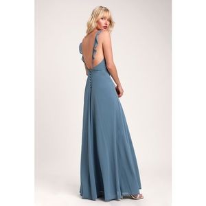 Lulu’s Meteoric Rise Slate Blue Maxi Dress (xs)